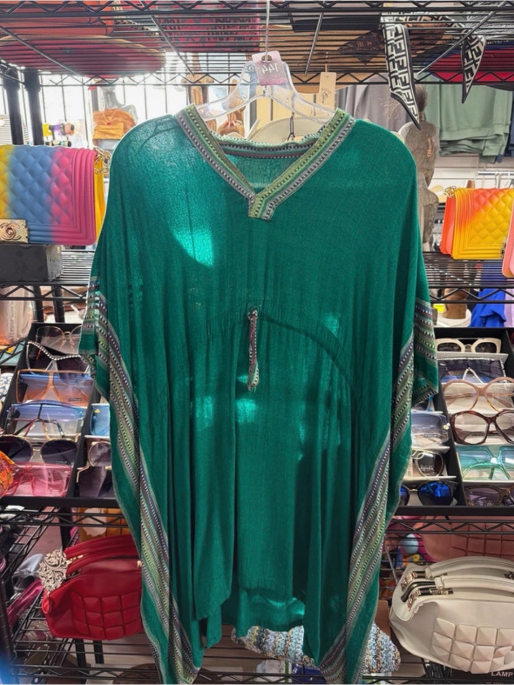 Green Boho Tunic with Embroidered Trim